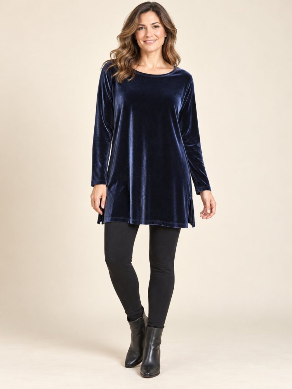 Adonna Velvet Tunic Top - Navy